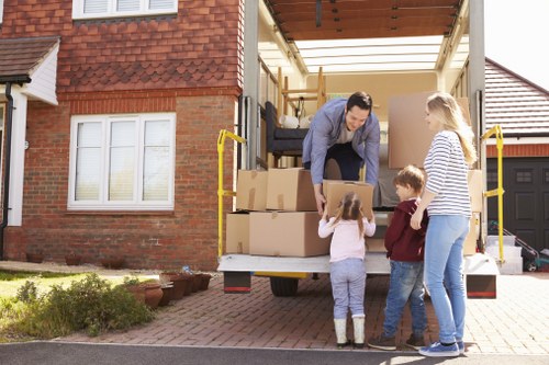 Moving team preparing items safely during a Woodside man with van service